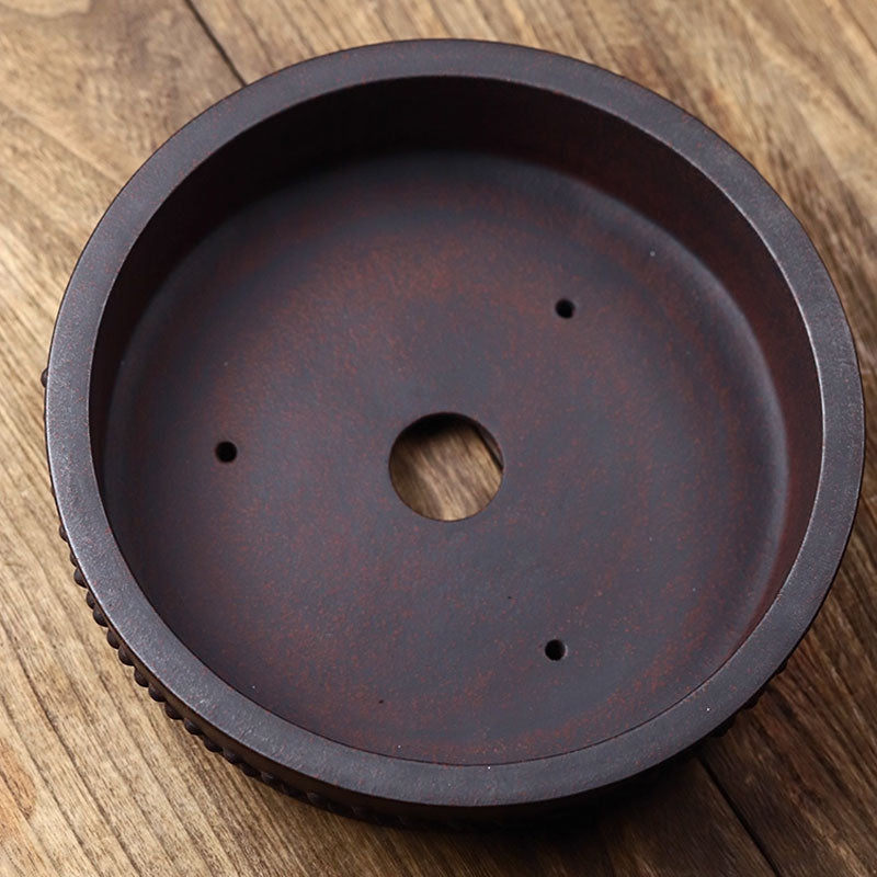 7.8 inch (20cm) Medium Round Studded Premium Shallow Drum Bonsai Pot Inner View
