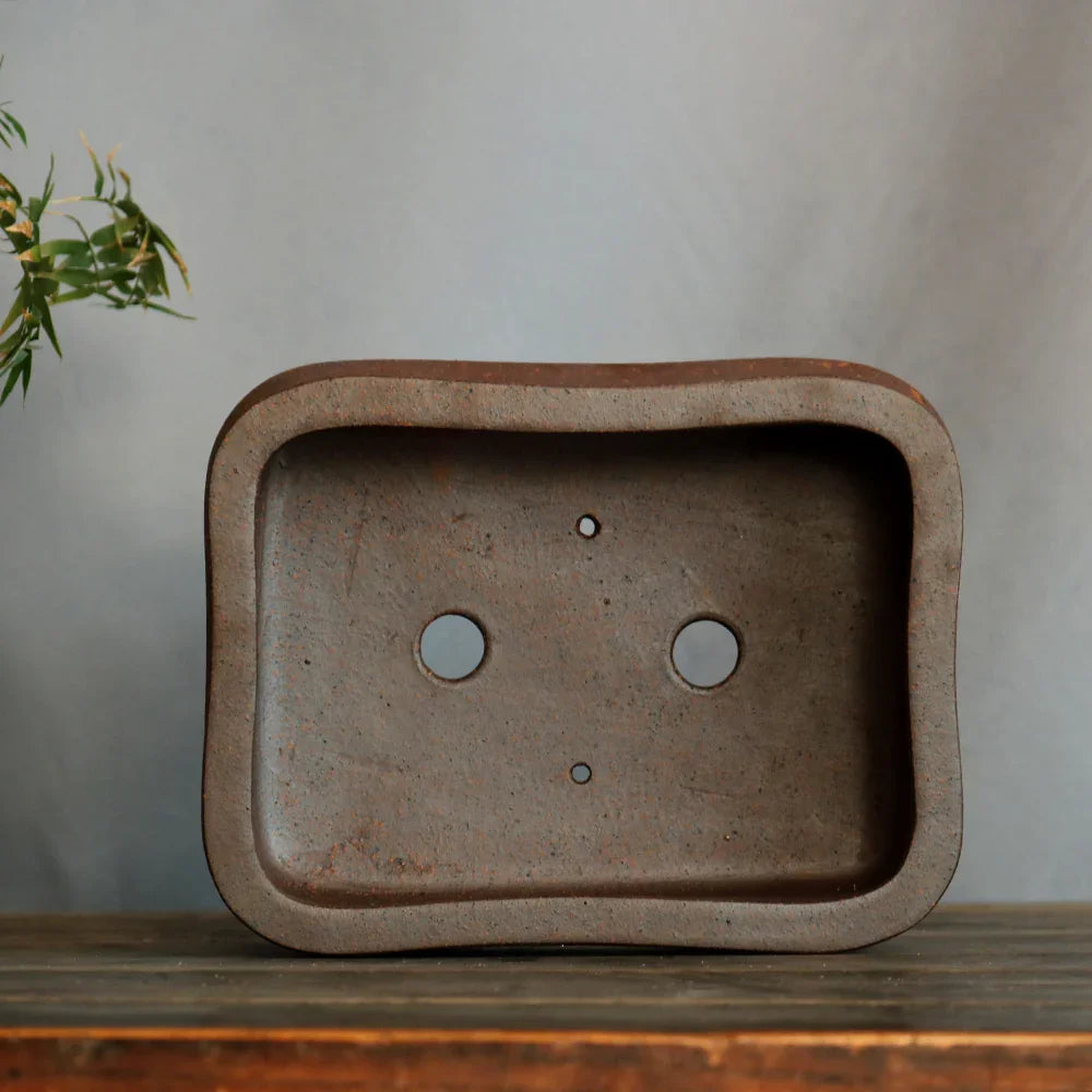 7.8 inch (20cm) Rectangular Unglazed Rustic Bonsai Pot w Soft Inward Walls Inner View