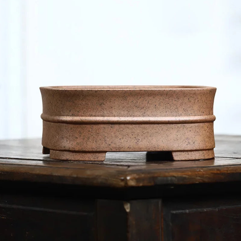 7.8 inch (20cm) Square Wood-Fired Unglazed Bonsai Pot w Mid-Body Raised Line