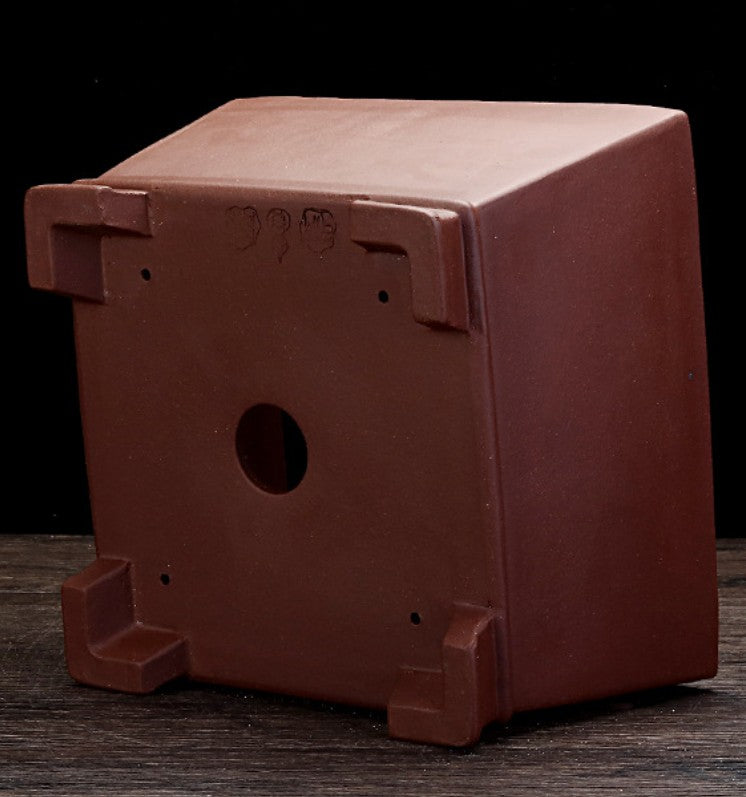 7.8 inch (20cm) Wide 4.7 inch (12cm) Deep Square Traditional Unglazed Semi Cascade Bonsai Pot Bottom View