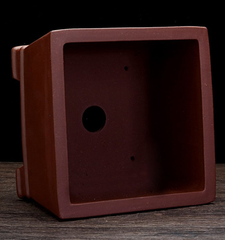 7.8 inch (20cm) Wide 4.7 inch (12cm) Deep Square Traditional Unglazed Semi Cascade Bonsai Pot Inner View