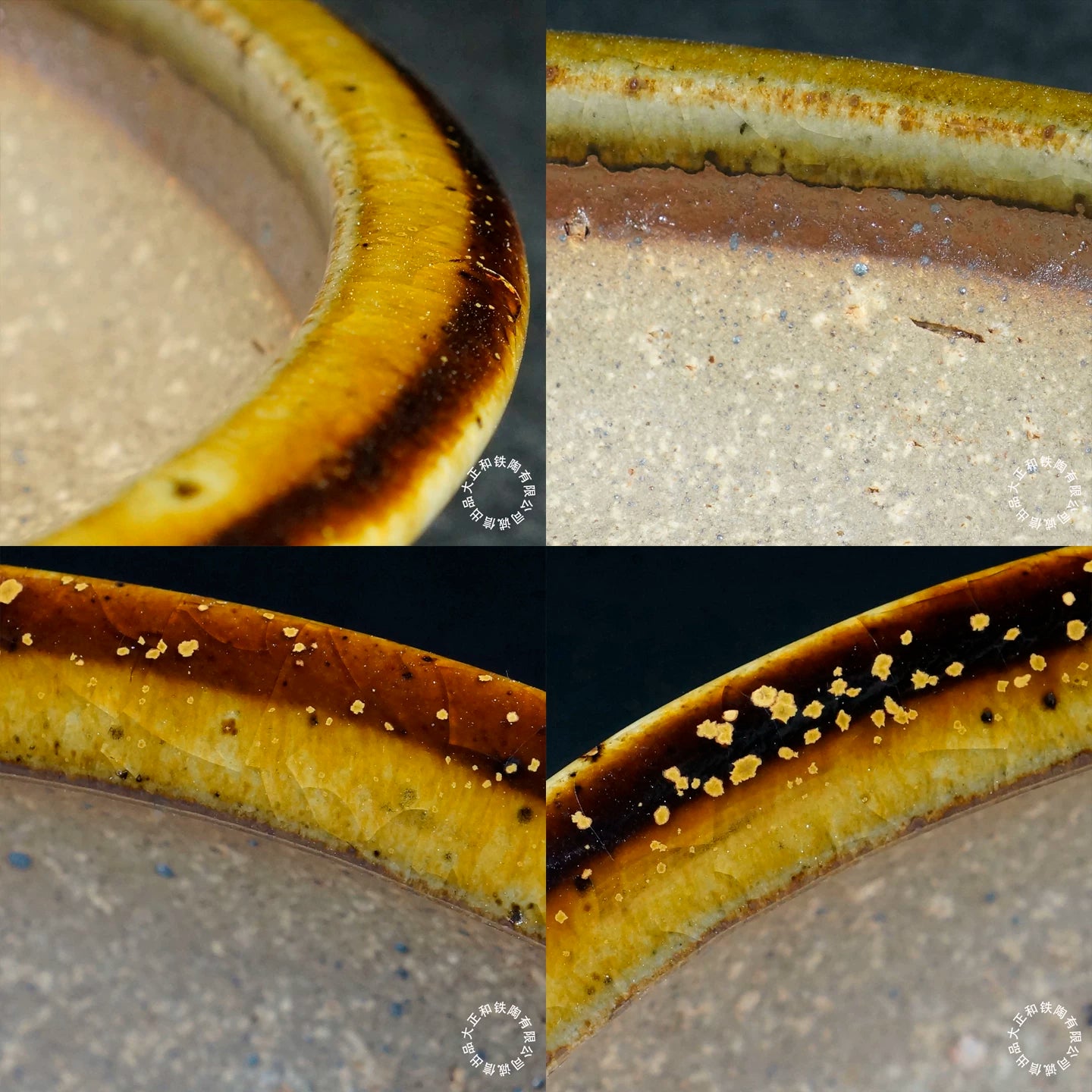7.9 inch (20.2cm) Oval Orange Multi-Tone Cracked Glaze Shallow Bonsai Pot Close Shots