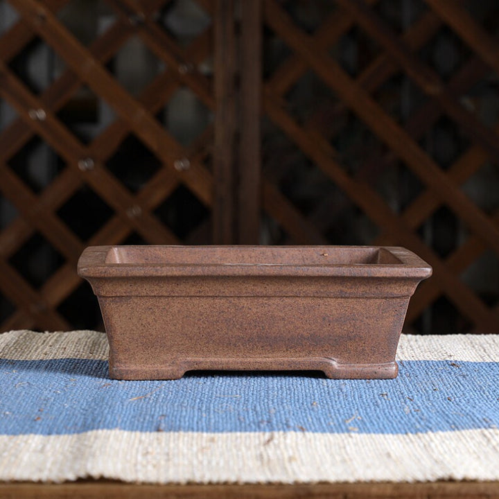 7 Inch (18cm) Medium Flared Rectangular Premium Wood-Fired Unglazed Bonsai Pot