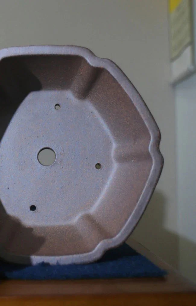 7" (18cm) Round Rustic Handmade Studded Bonsai Pot w Head Motif Inner View