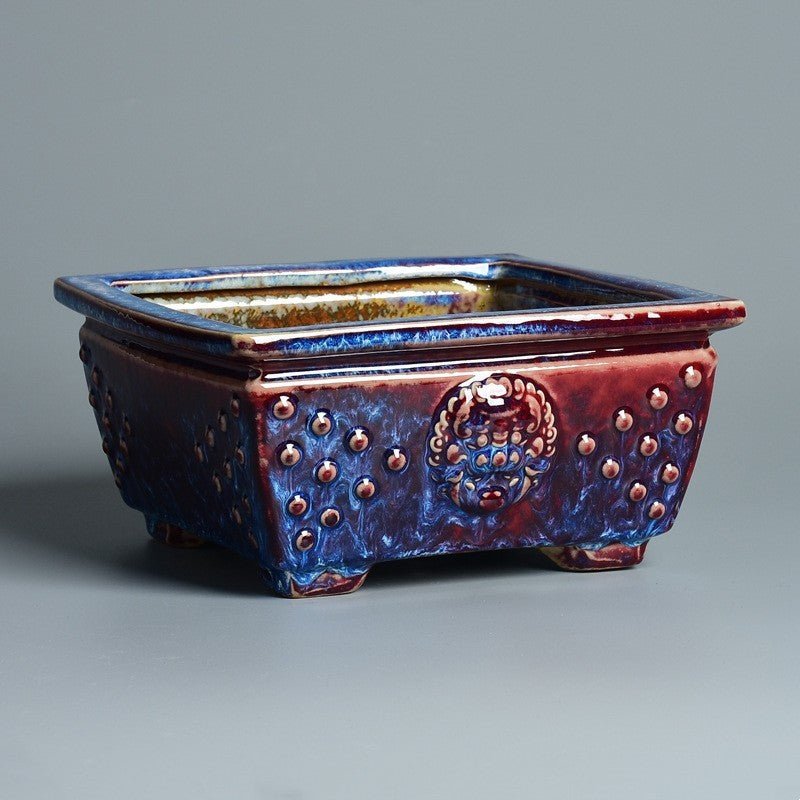 7 inch (18cm) Small Square Glazed Decorative Studded Bonsai Pot