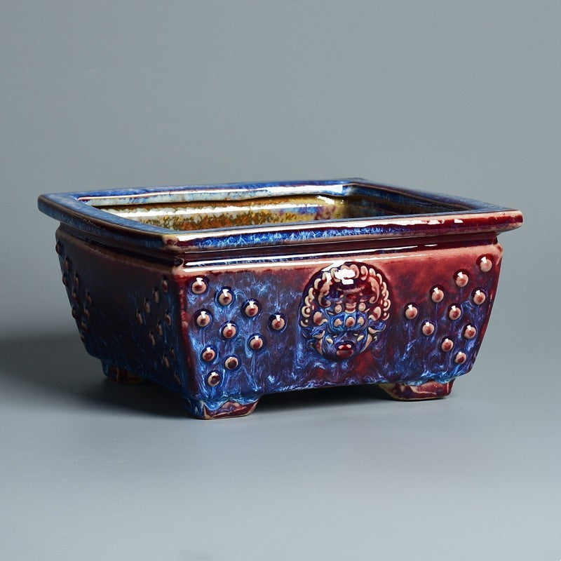 7 inch (18cm) Small Square Glazed Decorative Studded Bonsai Pot