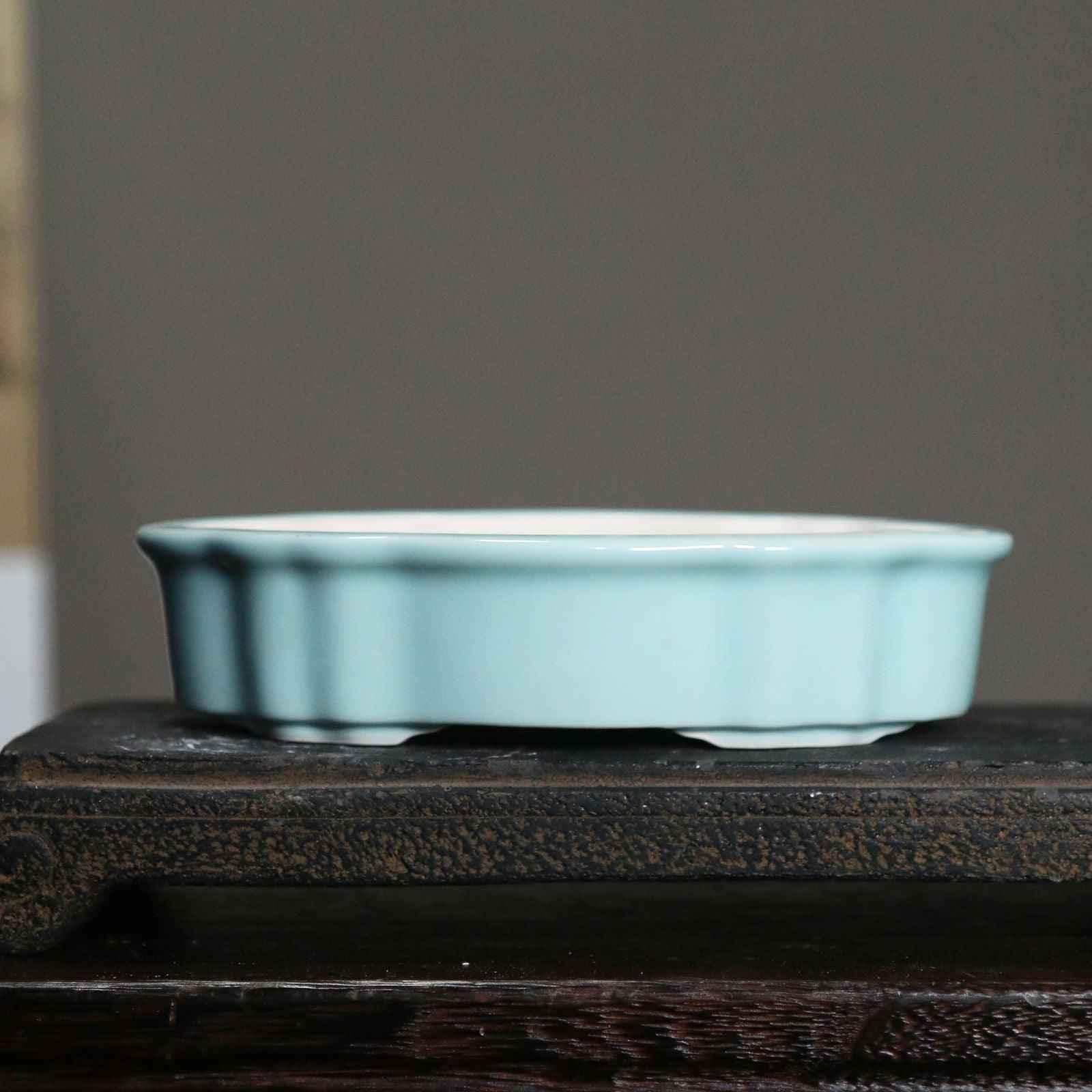 7" (18cm) Elegant Crackled Glaze Oval Shallow Bonsai Pots