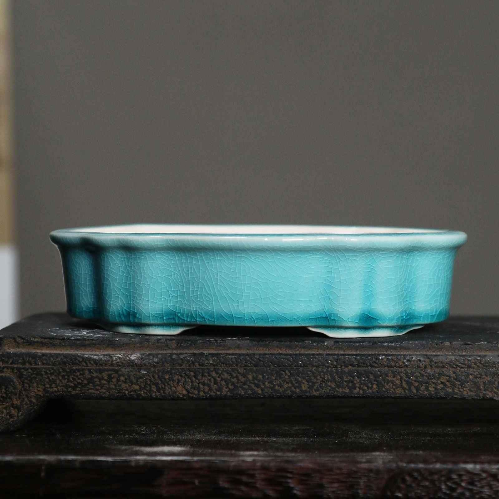 7" (18cm) Elegant Crackled Glaze Oval Shallow Bonsai Pots
