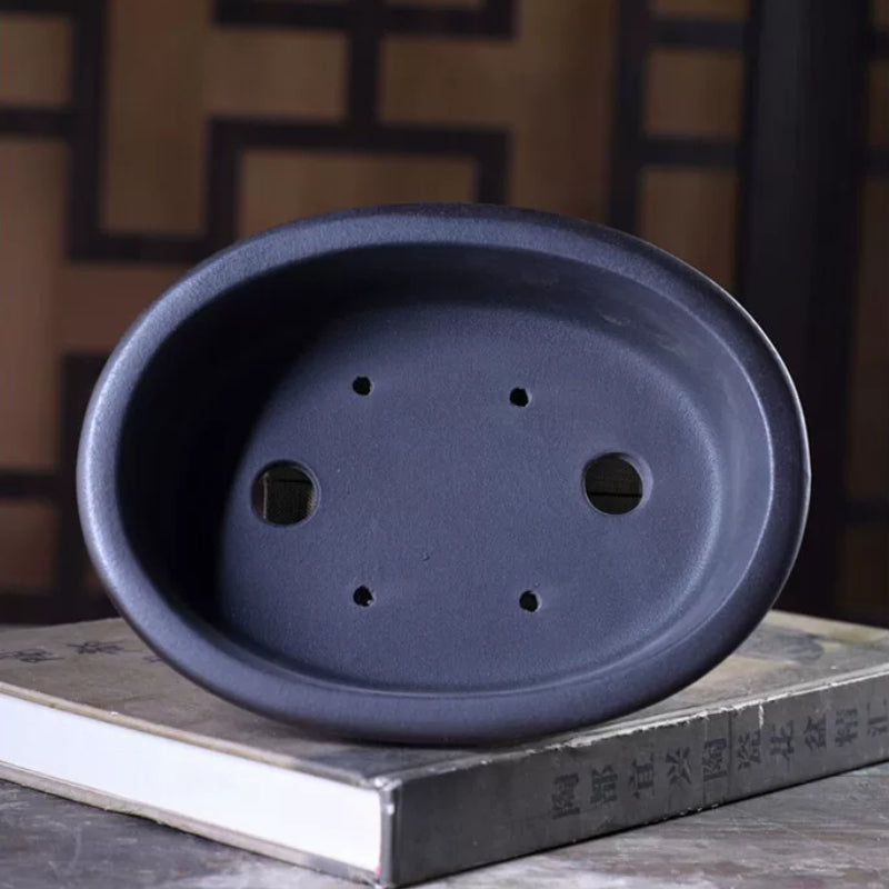 7 inch (18 cm) Mid-Sized Oval Antique-Style Unglazed Raised Cloud Feet Bonsai Pot Inner View
