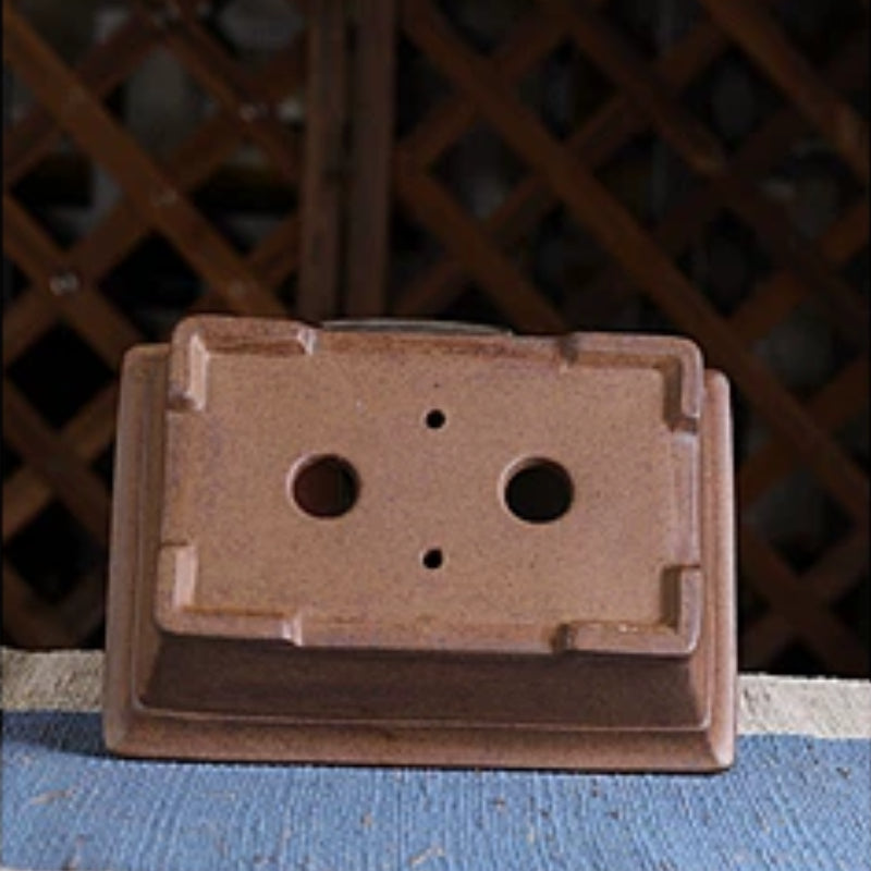 7 Inch (18cm) Medium Flared Rectangular Premium Wood-Fired Unglazed Bonsai Pot Bottom View