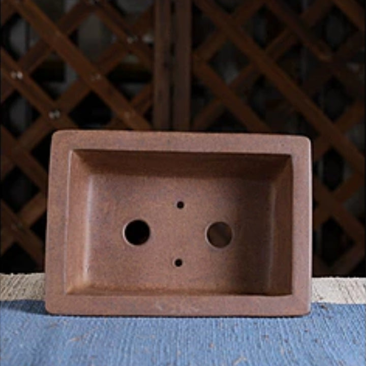 7 Inch (18cm) Medium Flared Rectangular Premium Wood-Fired Unglazed Bonsai Pot Inner View