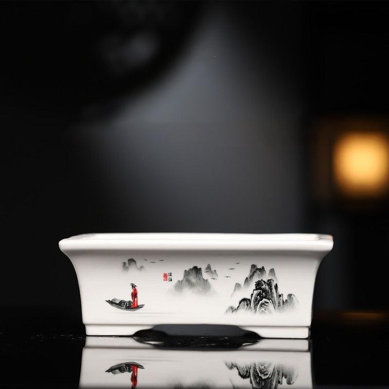 7" Rectangular Landscape Painting Bonsai Pots - Potscape