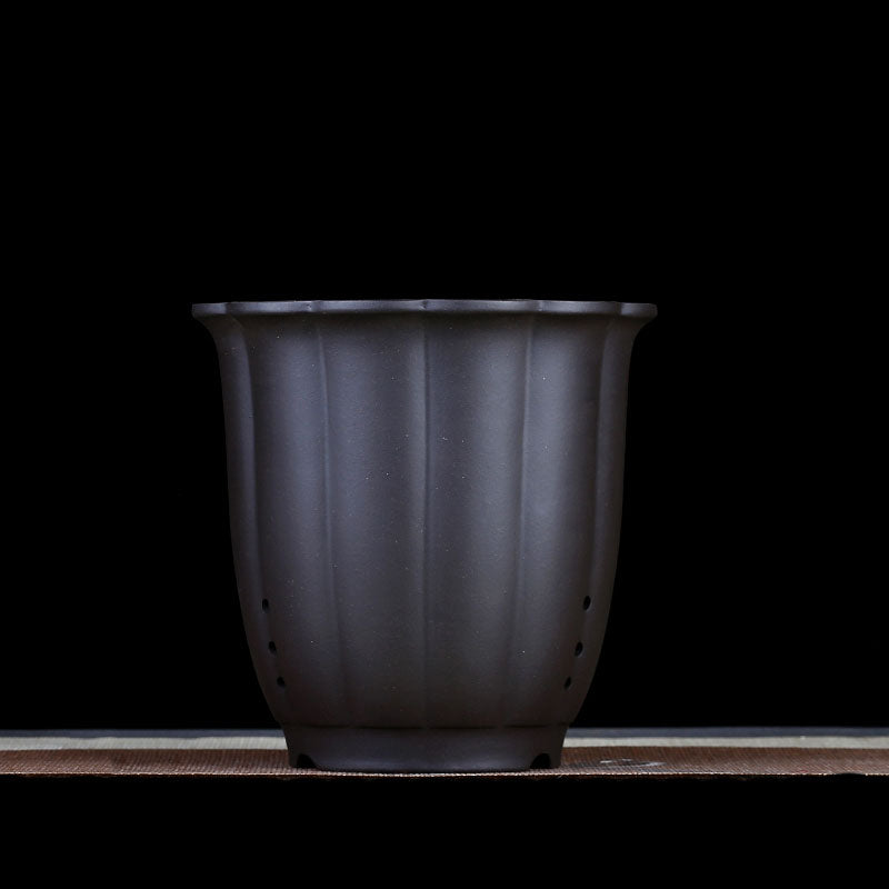 7 inch (18cm) Deep Round Fluted Unglazed Cascade/Semi Cascade Bonsai Pot Black Color