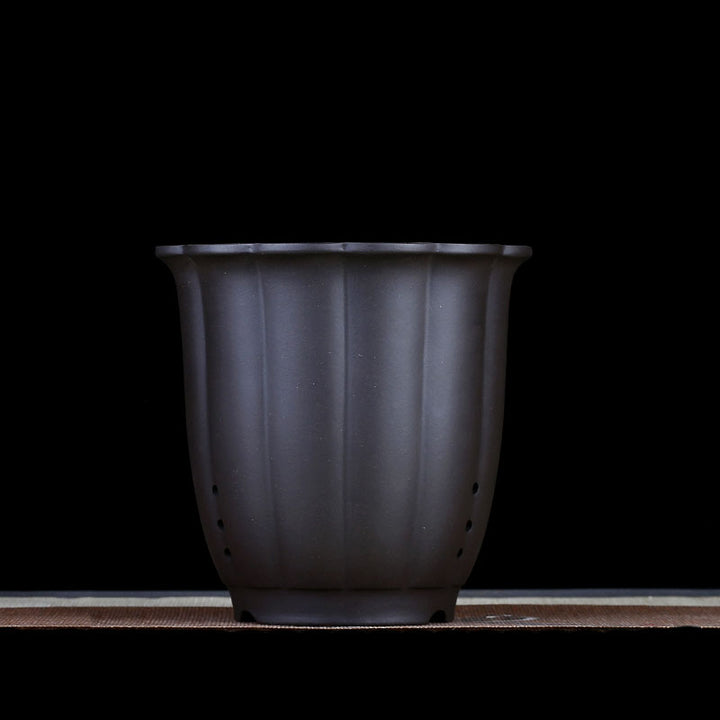 7 inch (18cm) Deep Round Fluted Unglazed Cascade/Semi Cascade Bonsai Pot Black Color