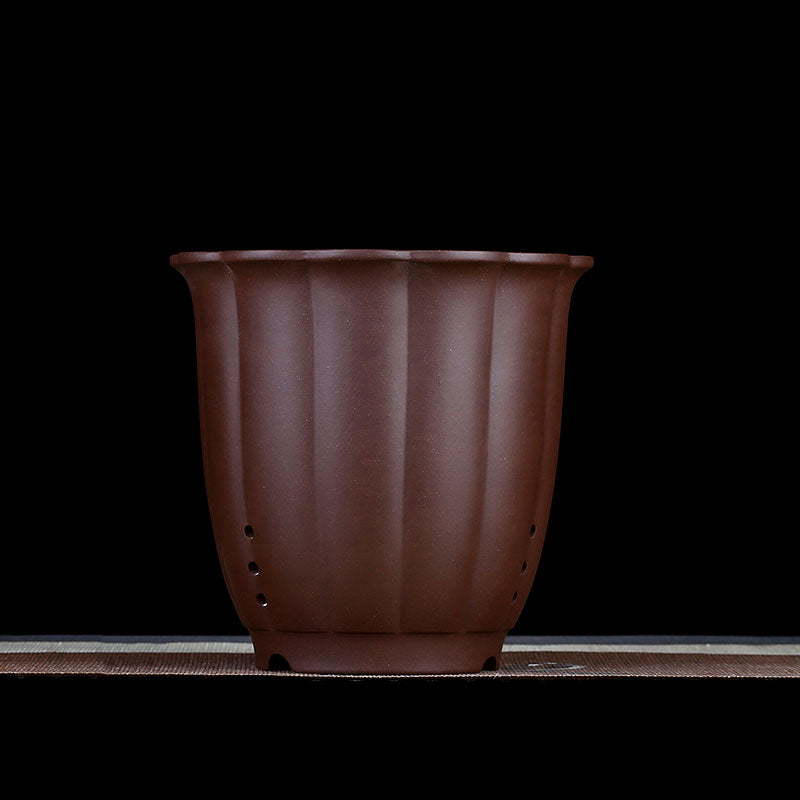 7 inch (18cm) Deep Round Fluted Unglazed Cascade/Semi Cascade Bonsai Pot Brown Color