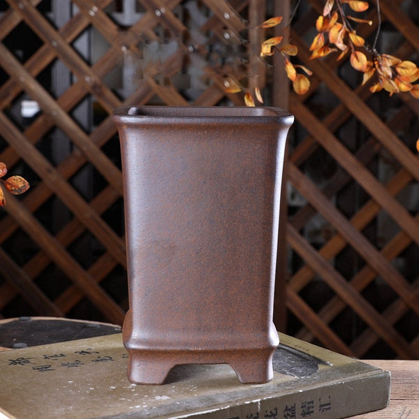 7 inch (18cm) Deep Square Speckled Finish Ceramic Tall Cascade Bonsai Pot