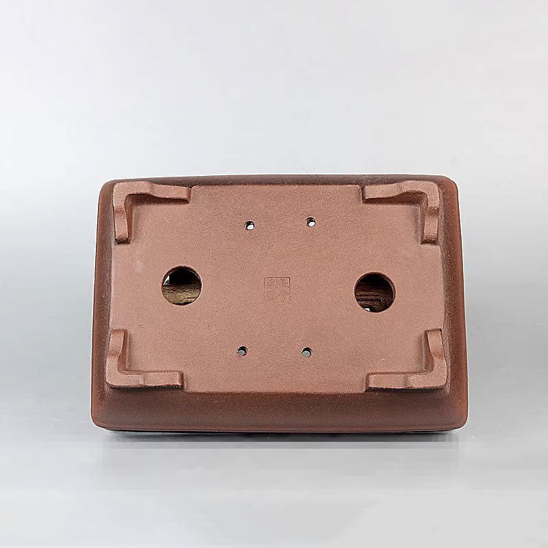 7 inch (18cm) Medium Rectangular Premium Bonsai Pot w Subtle Banded Design Bottom View