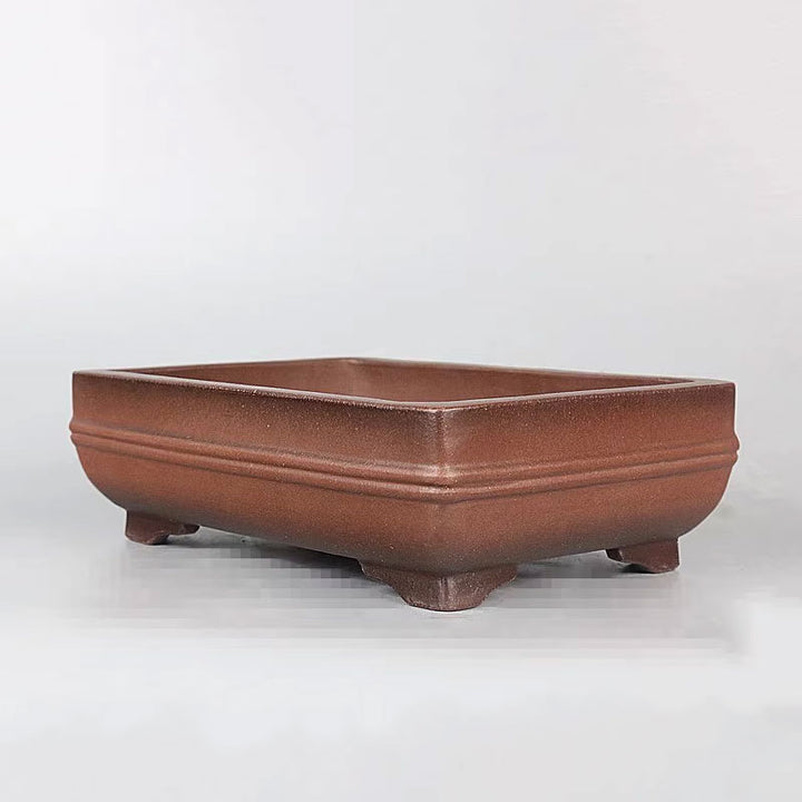 7 inch (18cm) Medium Rectangular Premium Bonsai Pot w Subtle Banded Design Corner View
