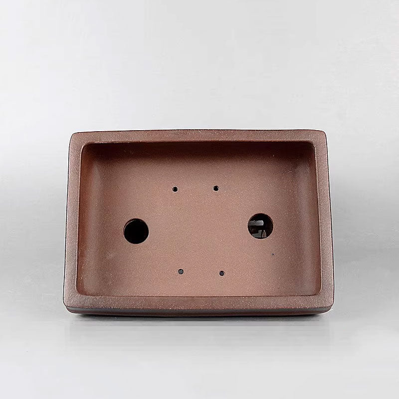 7 inch (18cm) Medium Rectangular Premium Bonsai Pot w Subtle Banded Design Inner View
