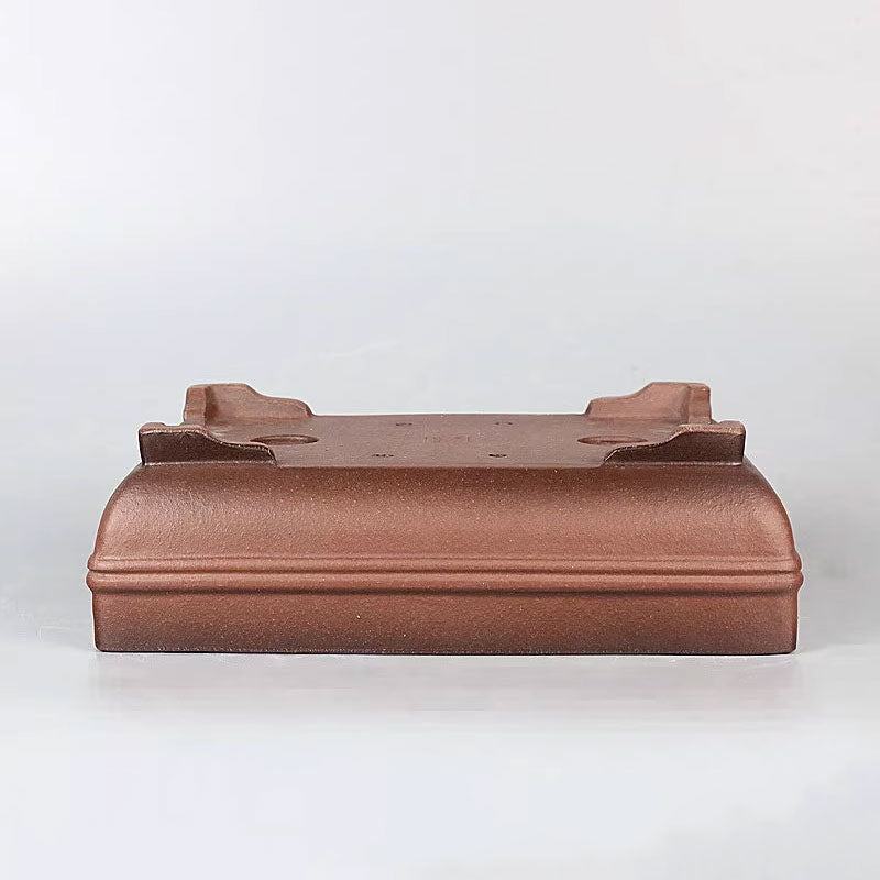 7 inch (18cm) Medium Rectangular Premium Bonsai Pot w Subtle Banded Design Side View