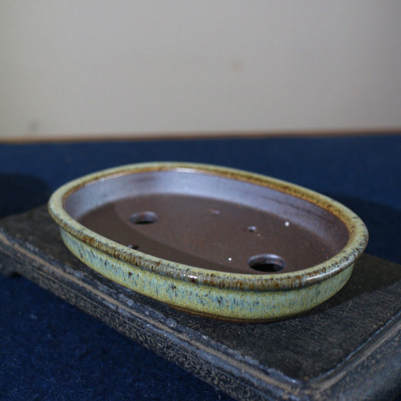 7 inch (18cm) Mid-Sized Oval Multi-Tone Glazed Extra-Shallow Bonsai Pot Top View