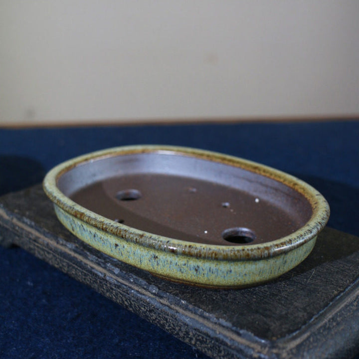 7 inch (18cm) Mid-Sized Oval Multi-Tone Glazed Extra-Shallow Bonsai Pot Top View