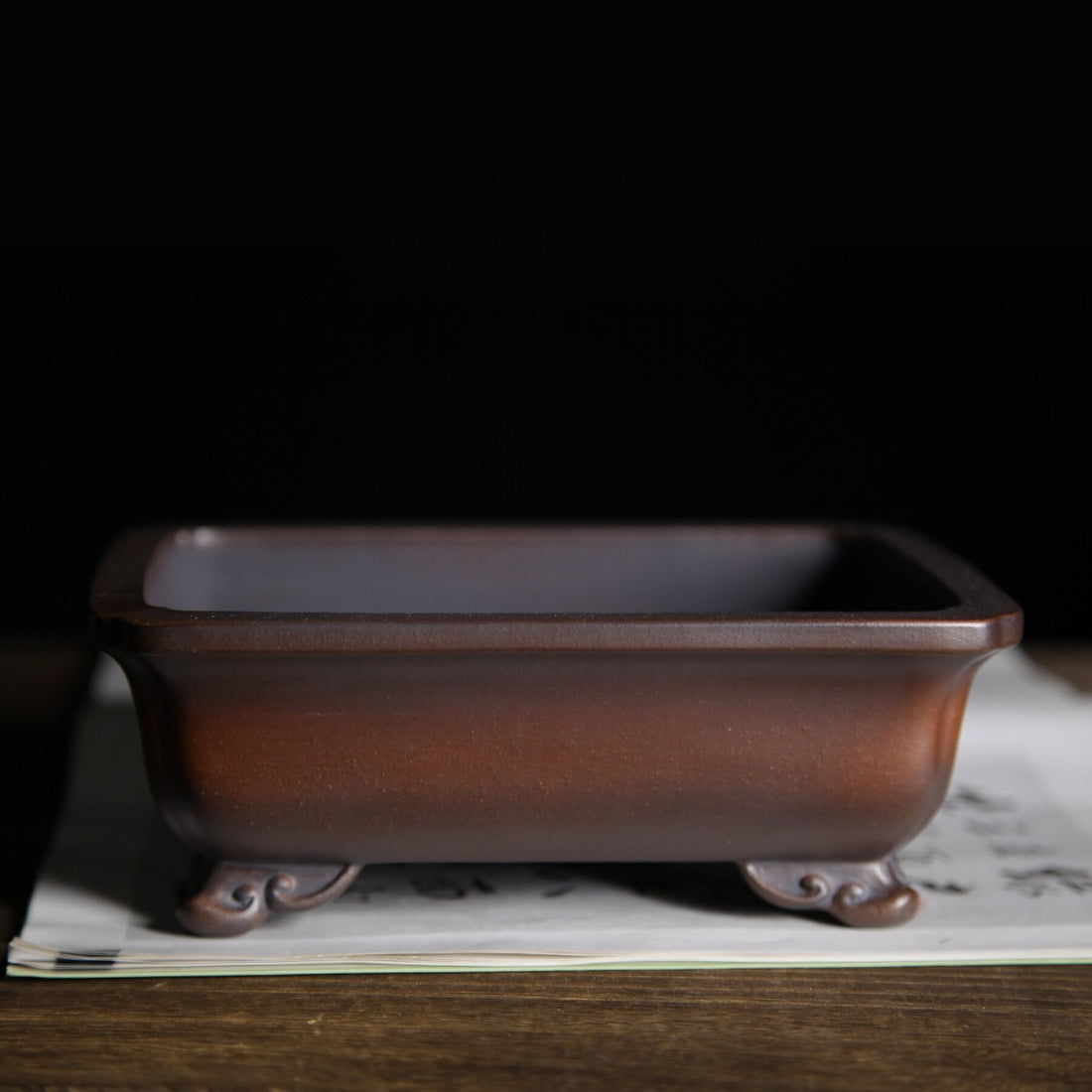 7 inch (18cm) Rectangle Indented Corner Gradient Finish Cloud Feet Unglazed Bonsai Pot