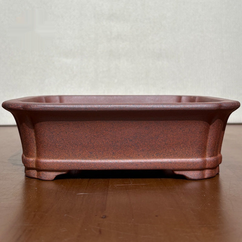 7 inch (18cm) Rectangular Unglazed Speckled Finish Bonsai Pot w Curved Corners