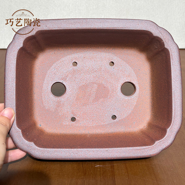 7 inch (18cm) Rectangular Unglazed Speckled Finish Bonsai Pot w Curved Corners Inner View