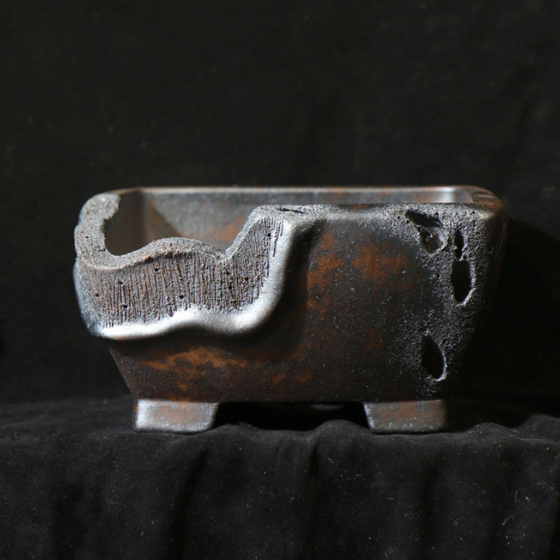 7 inch (18cm) Square Deep Bonsai Pot with Eroded Stone & Weathered Wood-Like Texture