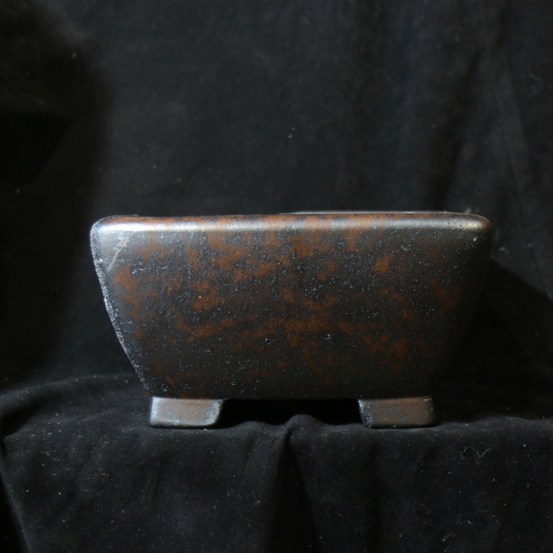7 inch (18cm) Square Deep Bonsai Pot with Eroded Stone & Weathered Wood-Like Texture Back View