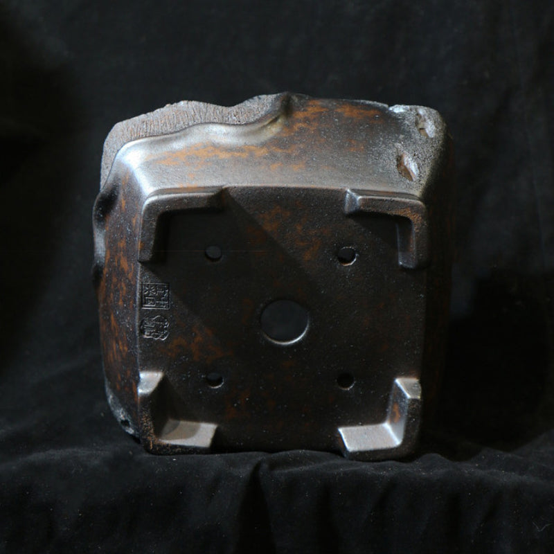 7 inch (18cm) Square Deep Bonsai Pot with Eroded Stone & Weathered Wood-Like Texture Bottom View