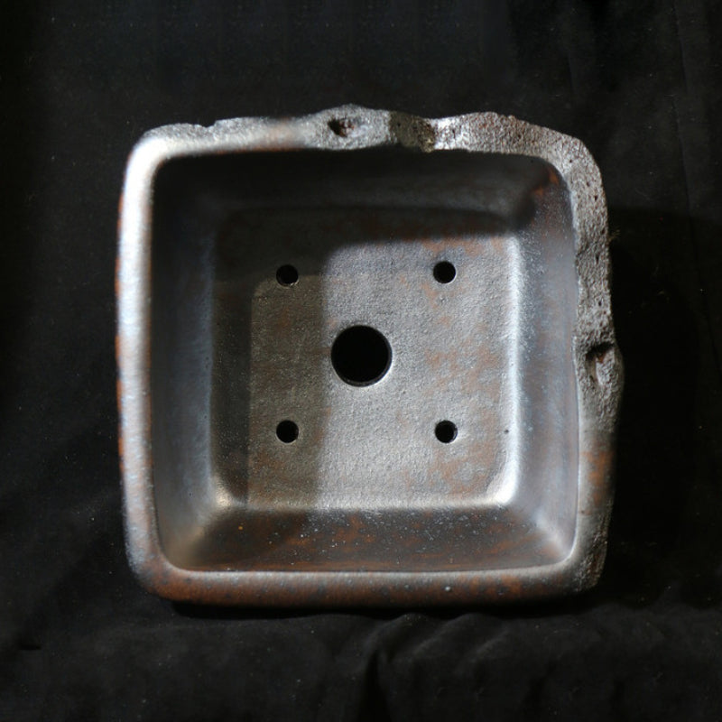 7 inch (18cm) Square Deep Bonsai Pot with Eroded Stone & Weathered Wood-Like Texture Inner View