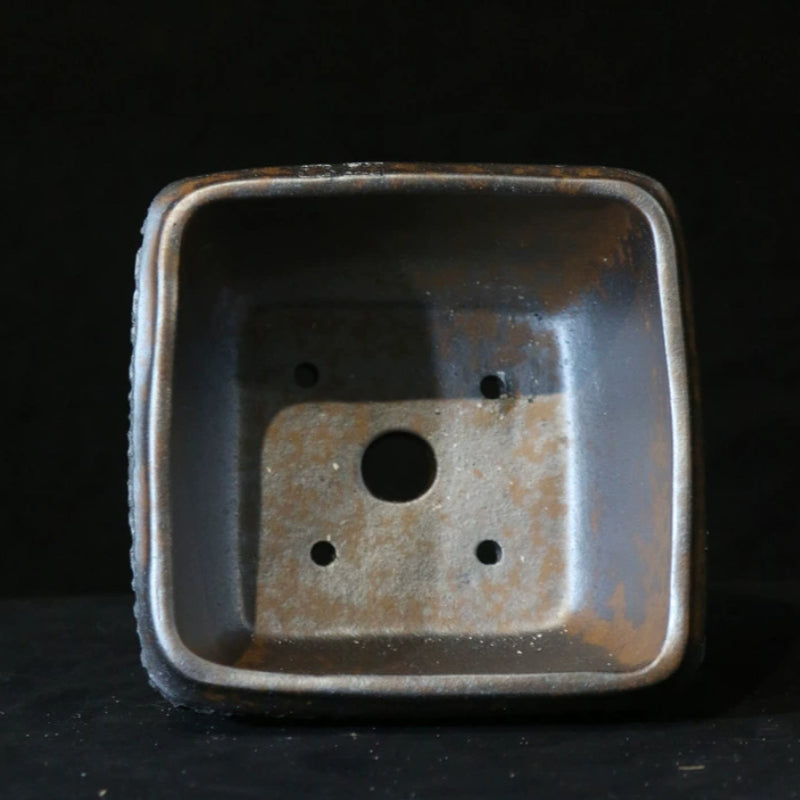 7 inch (18cm) Square Wood-Fired Eroded Stone-Like Textured Unique Deep Bonsai Pot Inner View