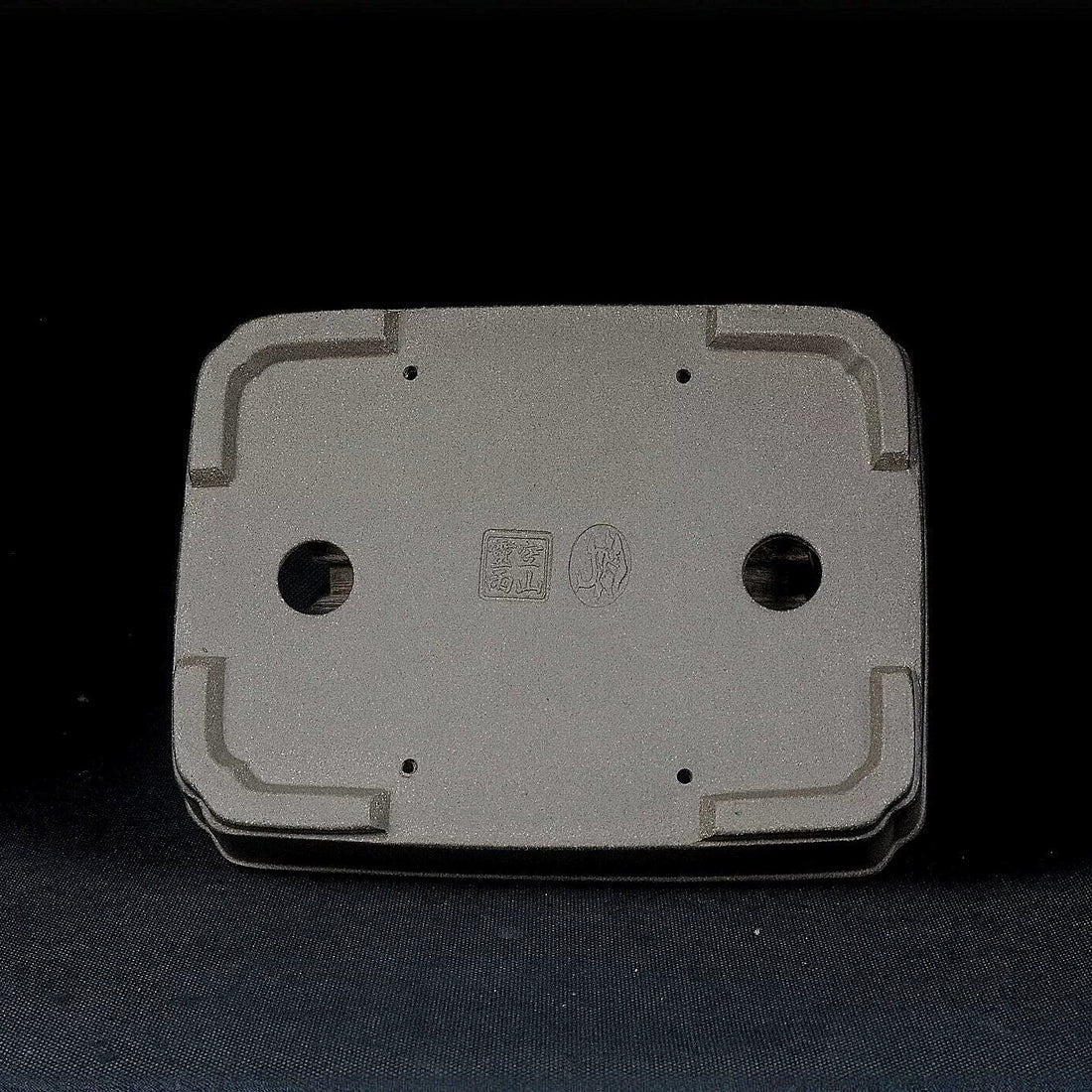 7 inch (18cm) Traditional Rectangular Indented Corner Shallow Beige Unglazed Bonsai Pot Bottom View