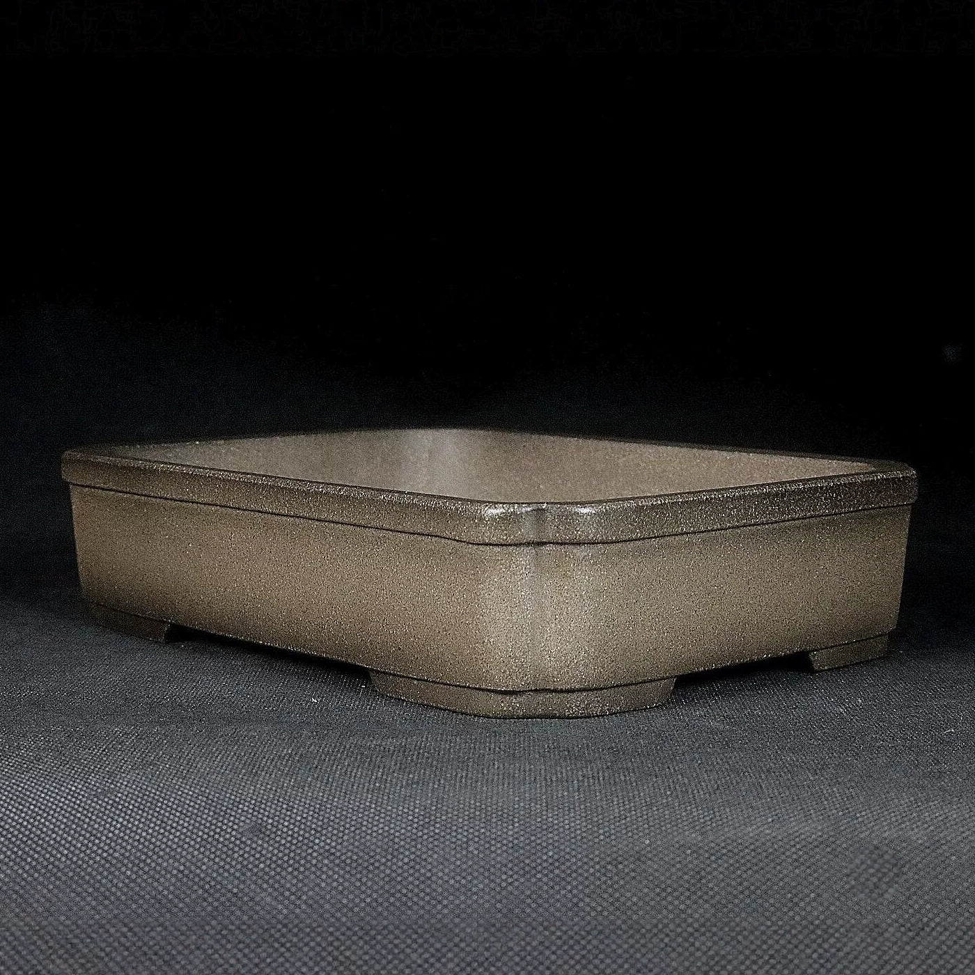 7 inch (18cm) Traditional Rectangular Indented Corner Shallow Beige Unglazed Bonsai Pot Corner View