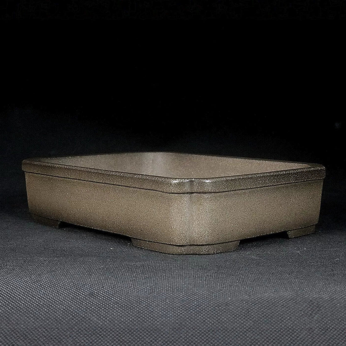 7 inch (18cm) Traditional Rectangular Indented Corner Shallow Beige Unglazed Bonsai Pot Corner View