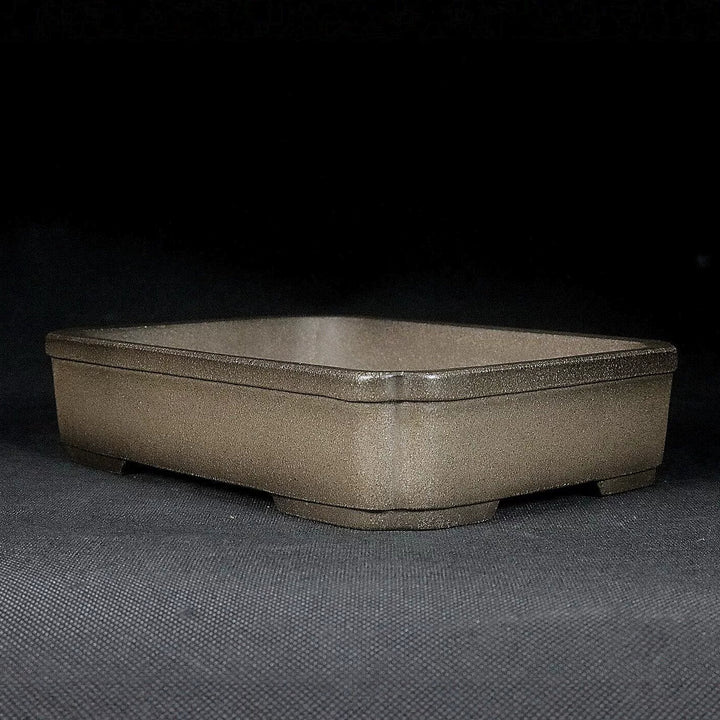 7 inch (18cm) Traditional Rectangular Indented Corner Shallow Beige Unglazed Bonsai Pot Corner View