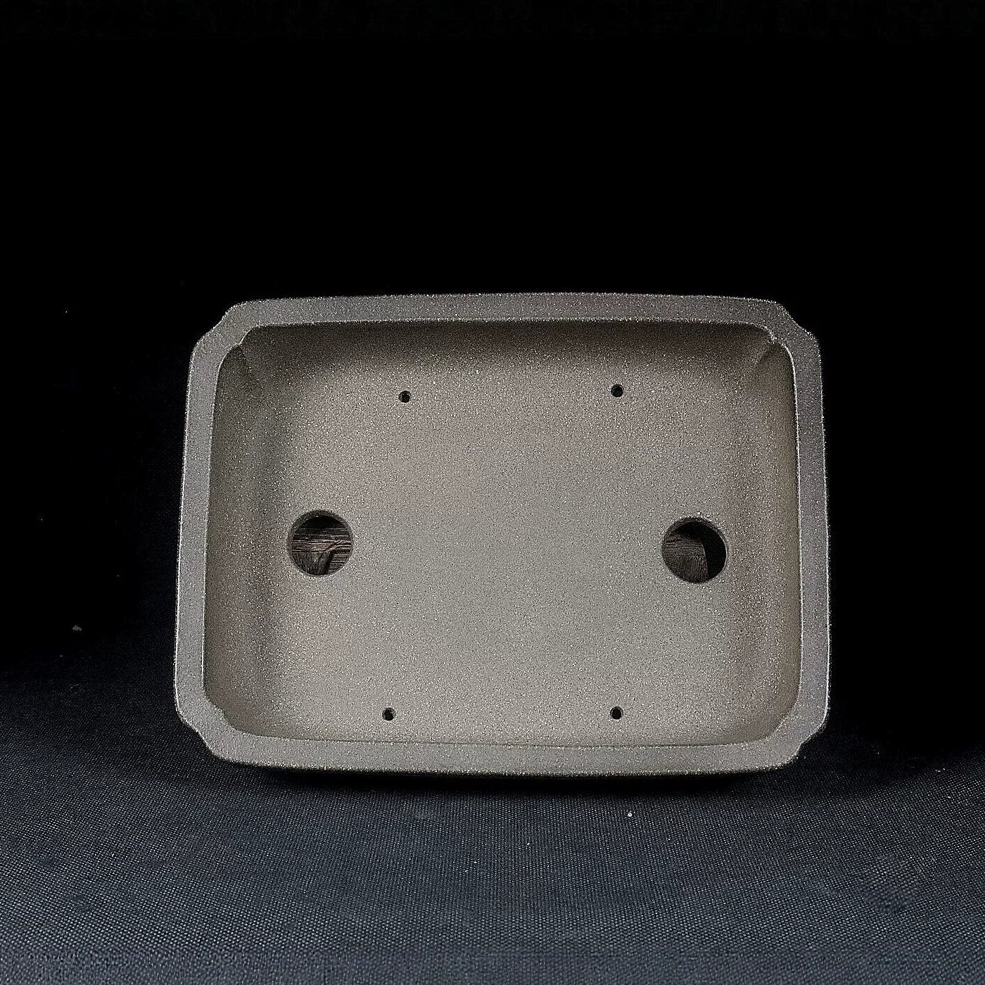 7 inch (18cm) Traditional Rectangular Indented Corner Shallow Beige Unglazed Bonsai Pot Inner View