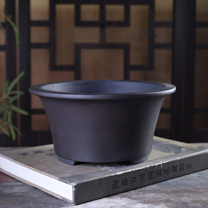 7 inch (19cm) Wide 3.7" (9.5cm) Deep Flared Round Dark Unglazed Semi Cascade Bonsai Pot