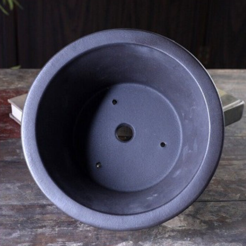 7 inch (19cm) Wide 3.7" (9.5cm) Deep Flared Round Dark Unglazed Semi Cascade Bonsai Pot Inside View