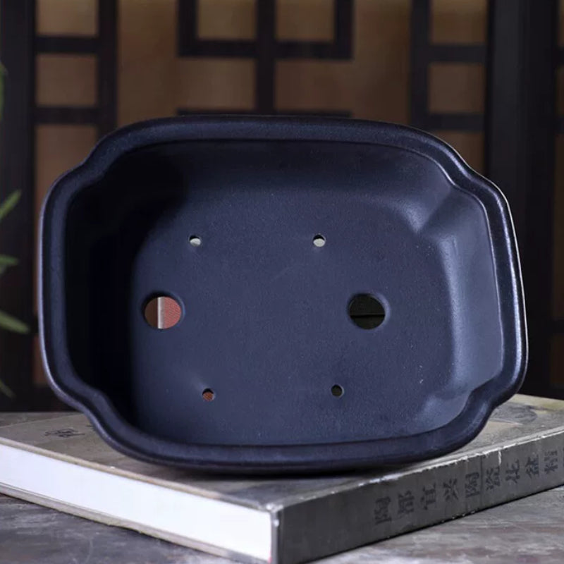 8.1 inch (20.8cm) Scalloped Corner Rectangular Unglazed Black-Brown Gradient Bonsai Pot Inner Veiw