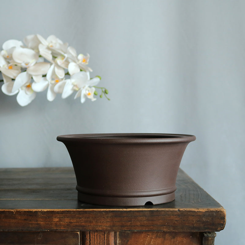 8.1 inch (20.8 cm) Medium-Sized Round Flared Minimalist Unglazed Bonsai Pot