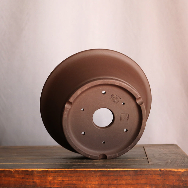 8.1 inch (20.8 cm) Medium-Sized Round Flared Minimalist Unglazed Bonsai Pot Bottom View