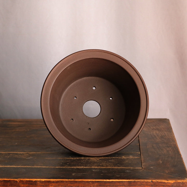 8.1 inch (20.8 cm) Medium-Sized Round Flared Minimalist Unglazed Bonsai Pot Inner View