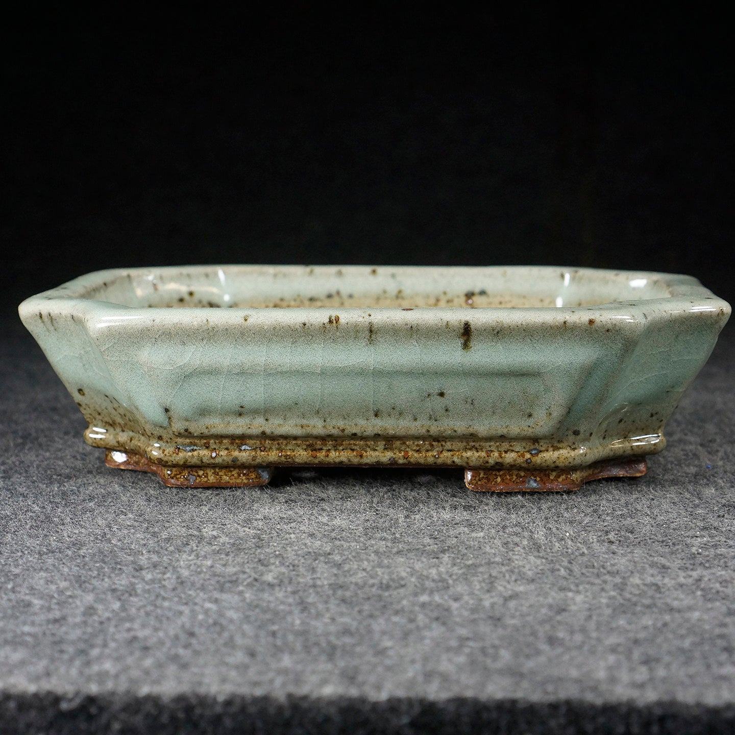 8.1 inch (20.8cm) Corner-Cut Flared Rectangular Multi-Color Dazhenghe Kiln Jun Glaze Bonsai Pot