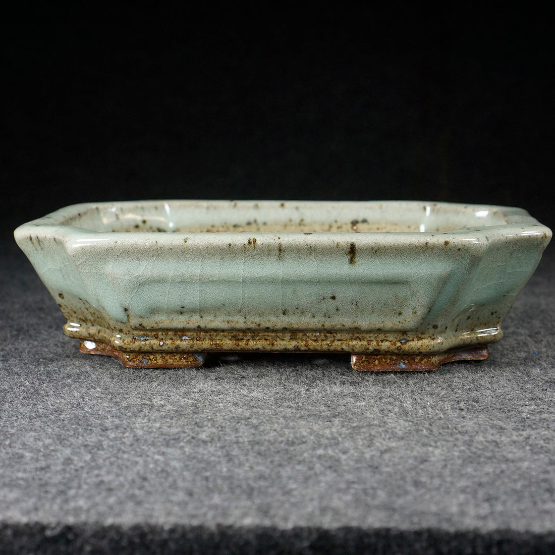8.1 inch (20.8cm) Corner-Cut Flared Rectangular Multi-Color Dazhenghe Kiln Jun Glaze Bonsai Pot