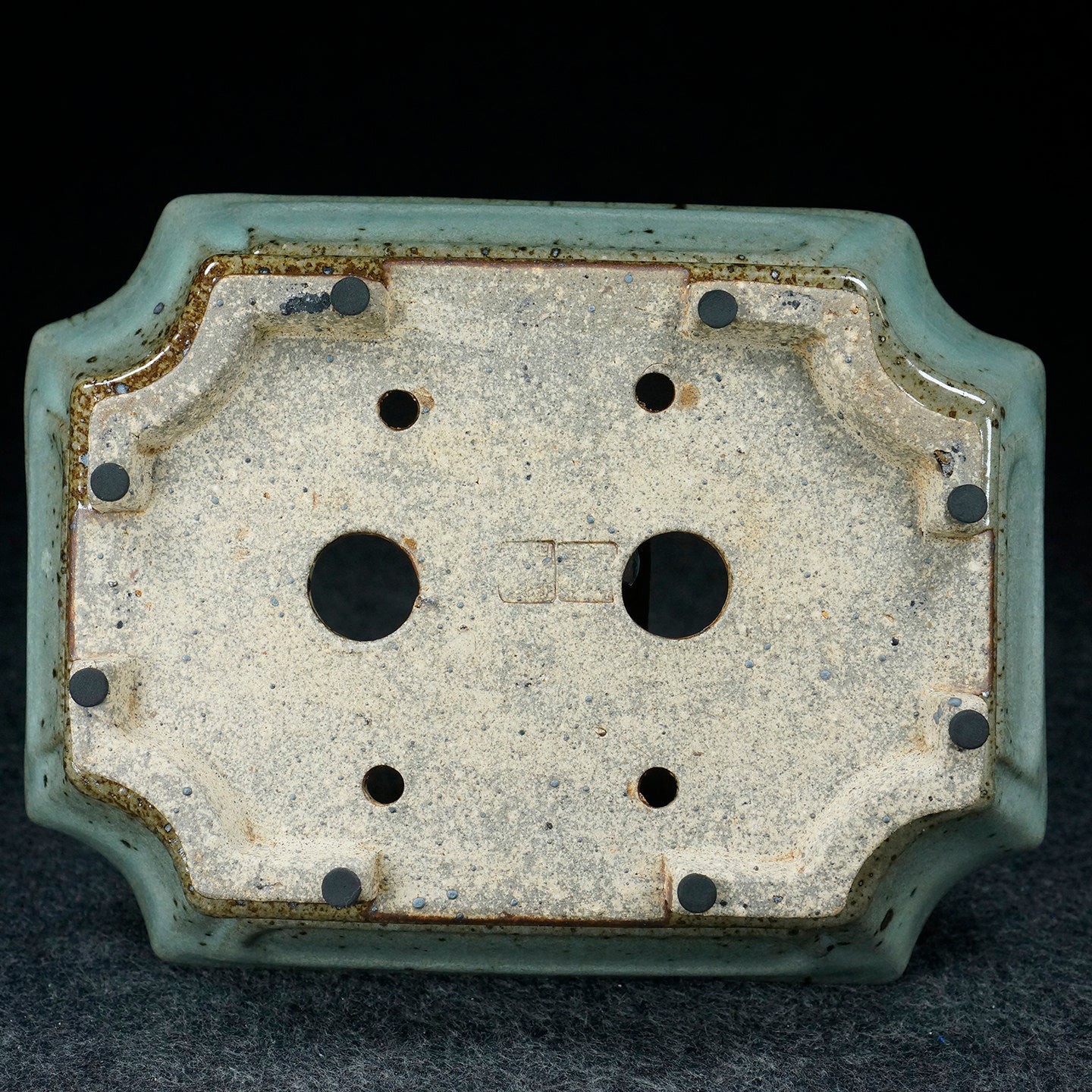 8.1 inch (20.8cm) Corner-Cut Flared Rectangular Multi-Color Dazhenghe Kiln Jun Glaze Bonsai Pot Bottom View