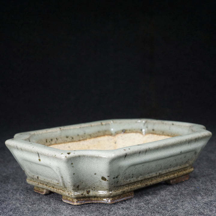 8.1 inch (20.8cm) Corner-Cut Flared Rectangular Multi-Color Dazhenghe Kiln Jun Glaze Bonsai Pot Corner View