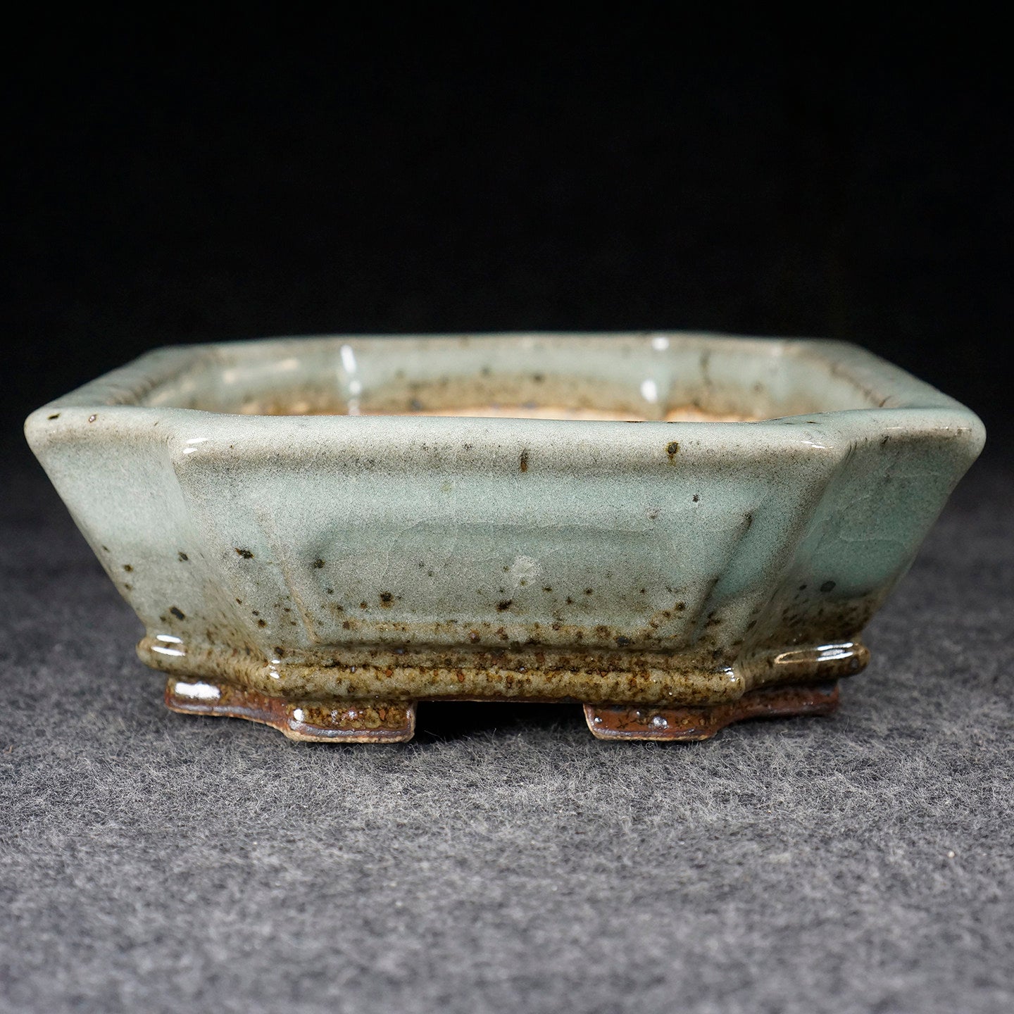 8.1 inch (20.8cm) Corner-Cut Flared Rectangular Multi-Color Dazhenghe Kiln Jun Glaze Bonsai Pot Side View